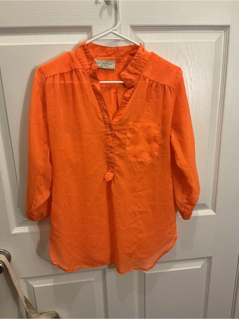 Chloe Orange Lightweight Button Popover Blouse Medium Clemson Tigers